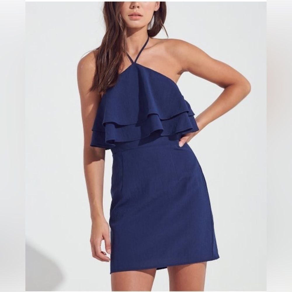 Blue Blush | Navy Ruffle Popover Halter Dress - Women